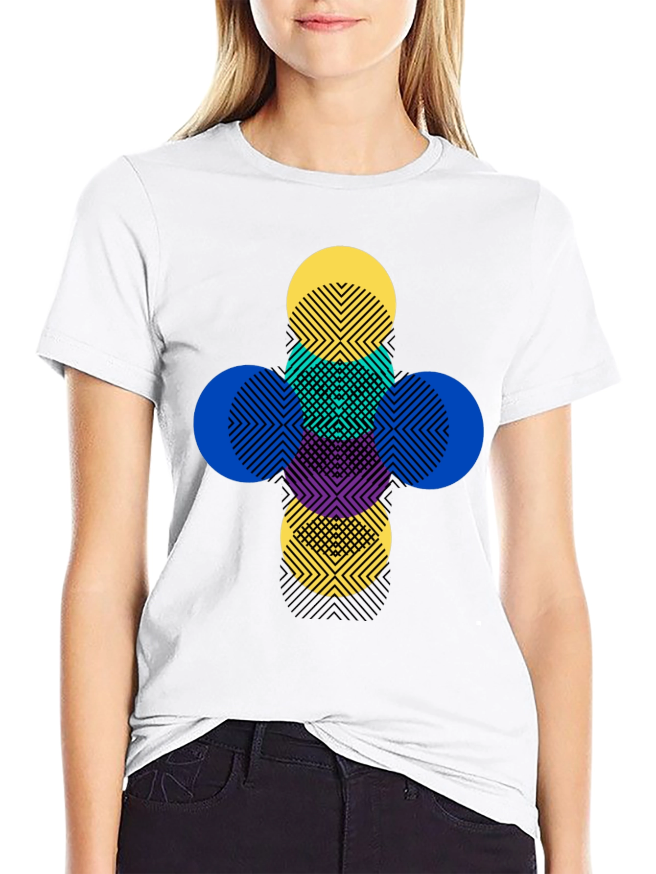 Black Geometric Circles Graphic Tee - Modern Pattern T-Shirt view 9