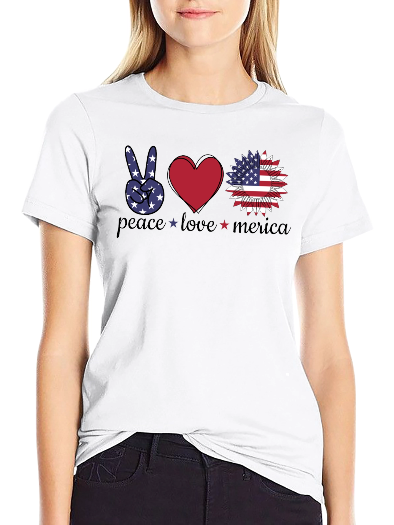 Black Patriotic Peace Love America T-Shirt view 9