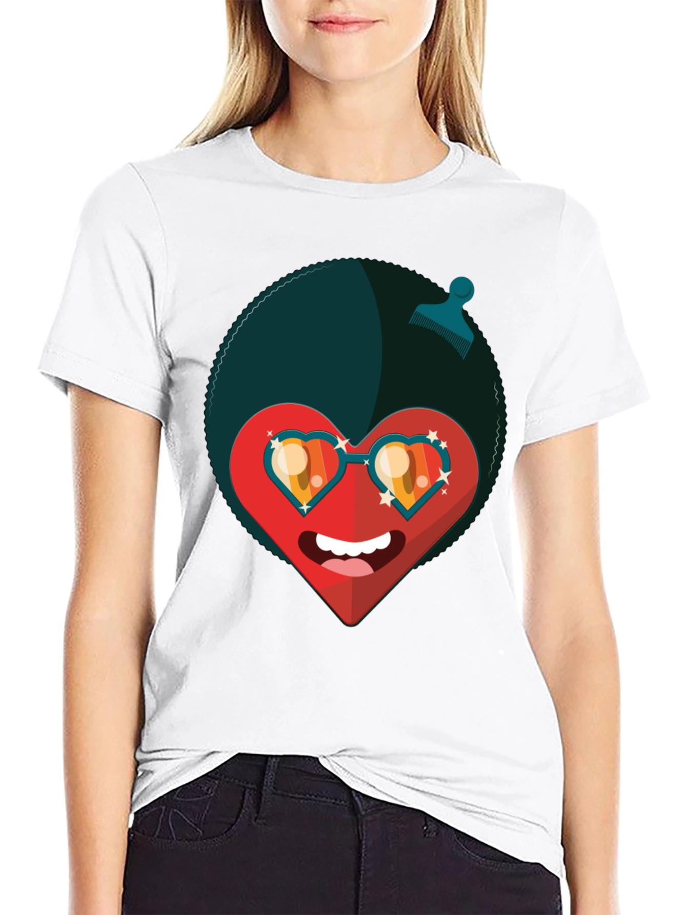 Black Funky Heart Afro T-Shirt - Black Graphic Tee view 9