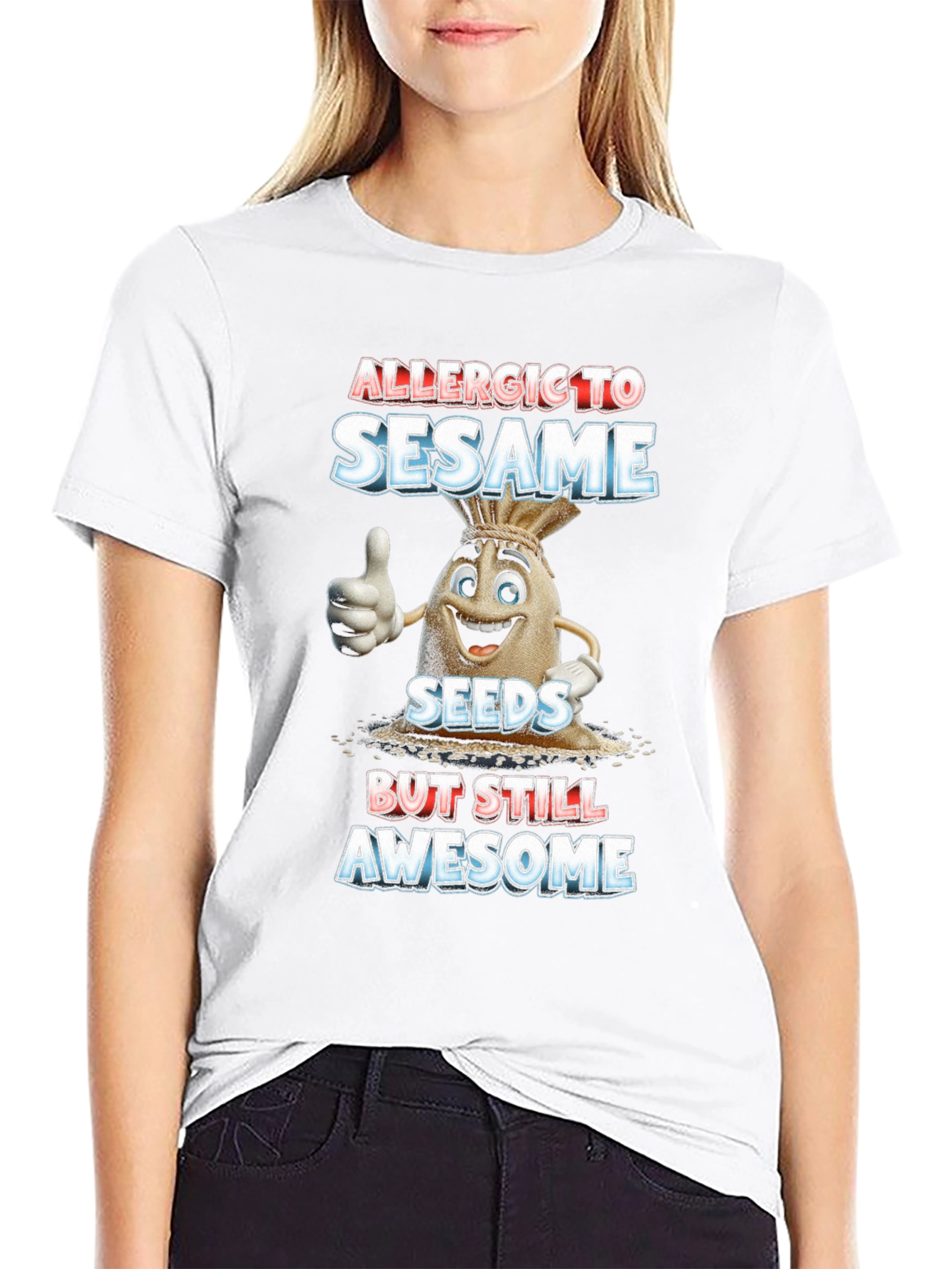 Black Allergic To Sesame T-Shirt Funny Graphic Tee view 9