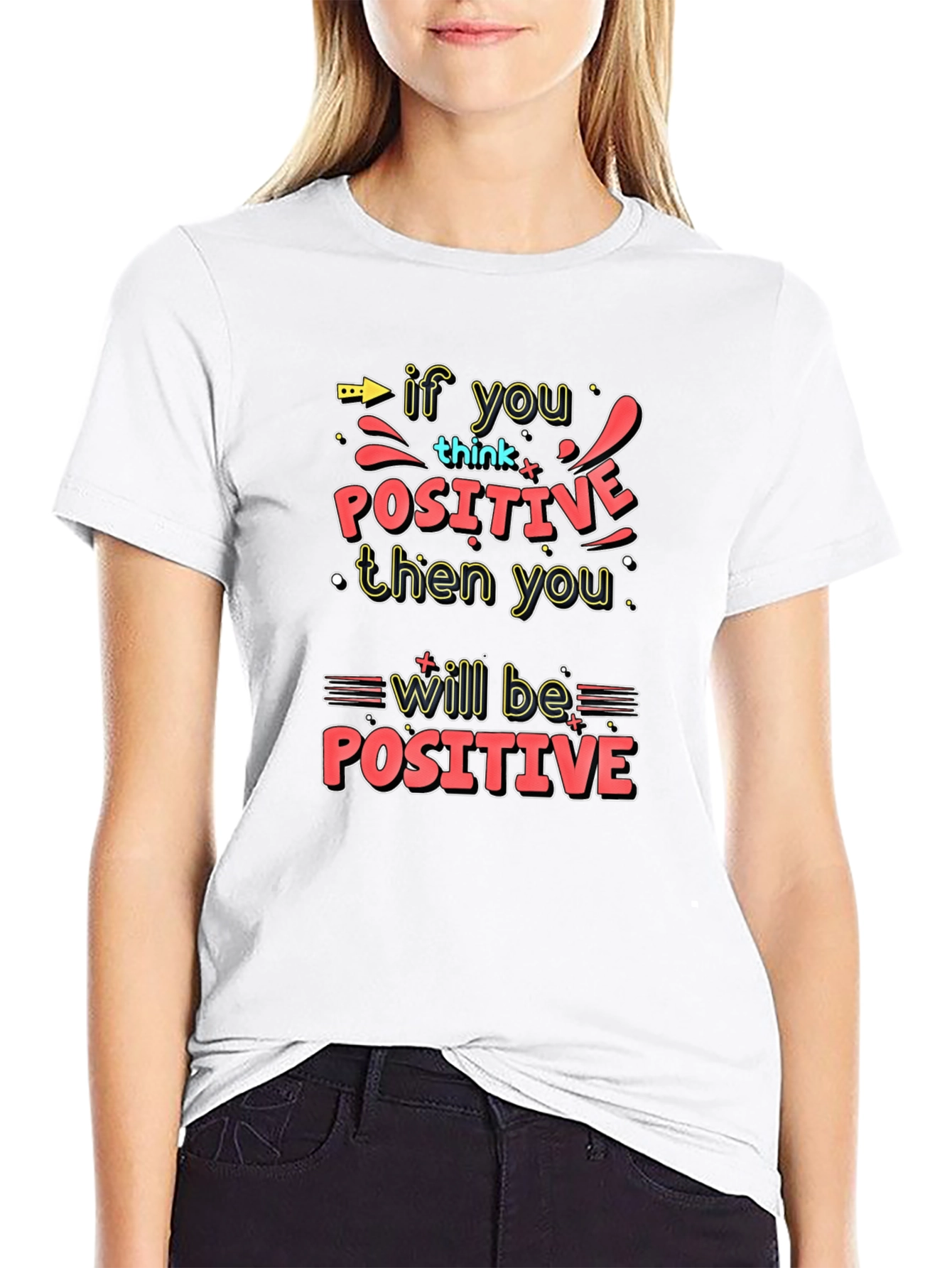 Black Motivational Graphic Tee - Think Positive! view 9