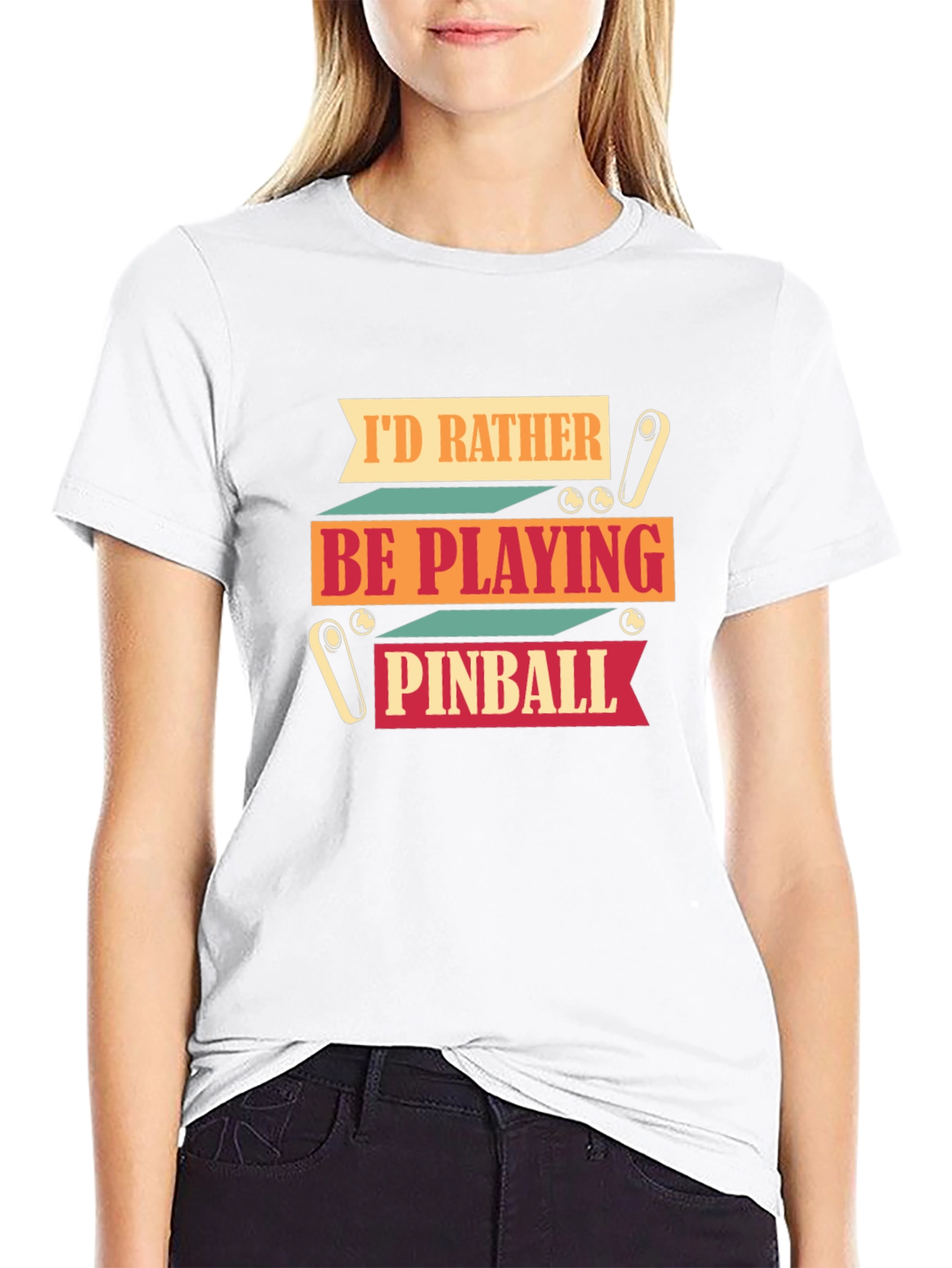Black I'd Rather Be Playing Pinball Graphic T-Shirt view 9
