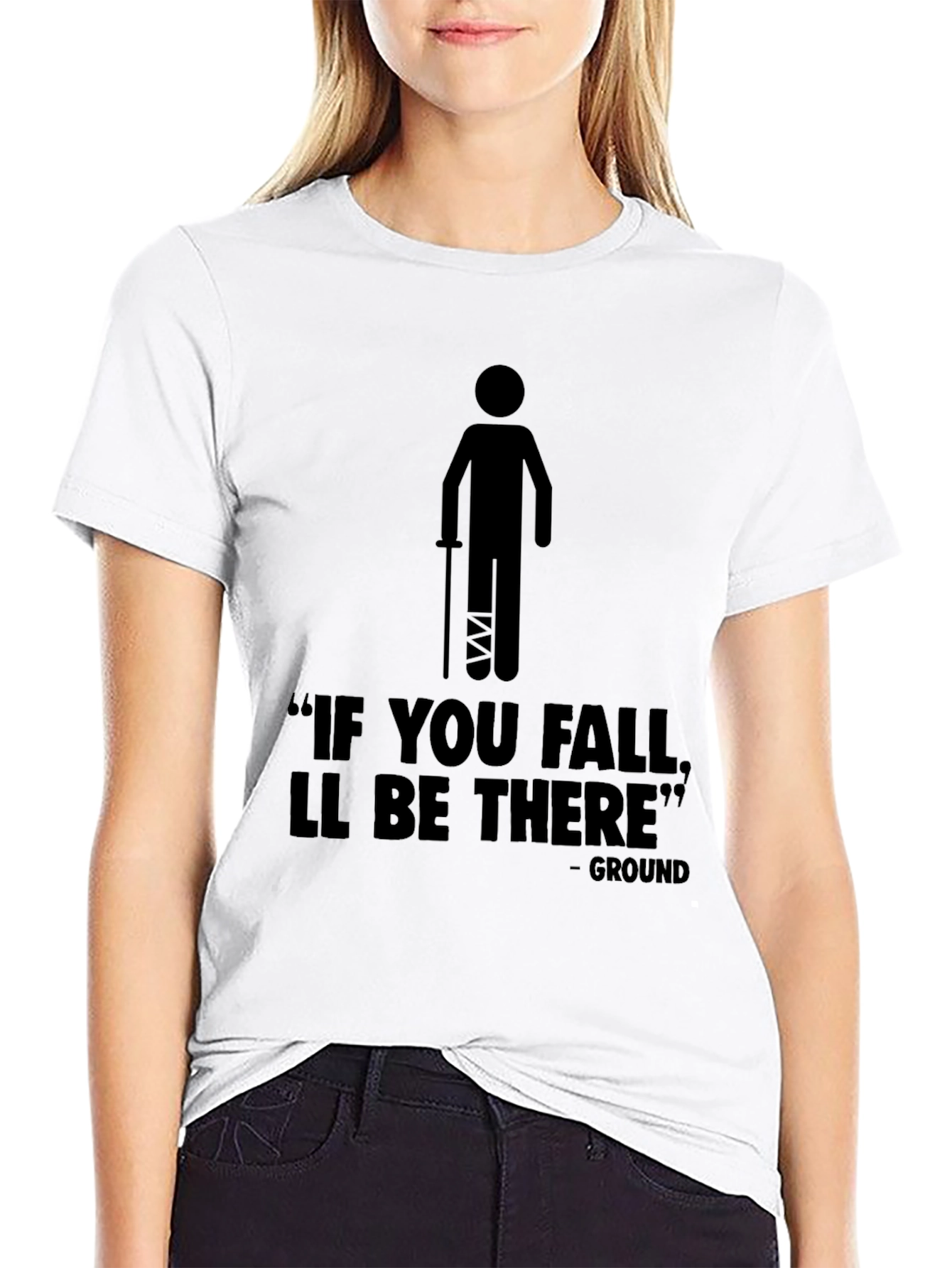 Black Humorous "If You Fall" Graphic T-Shirt view 9
