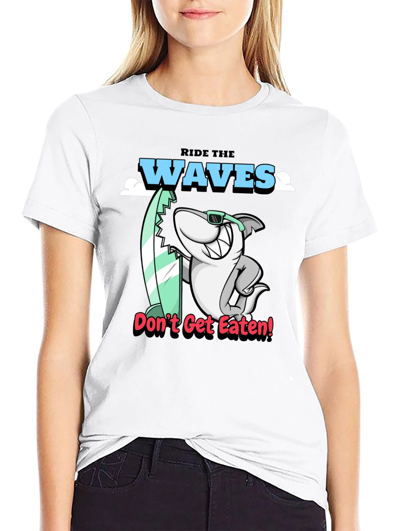 Black Ride the Waves Shark Graphic T-Shirt view 9
