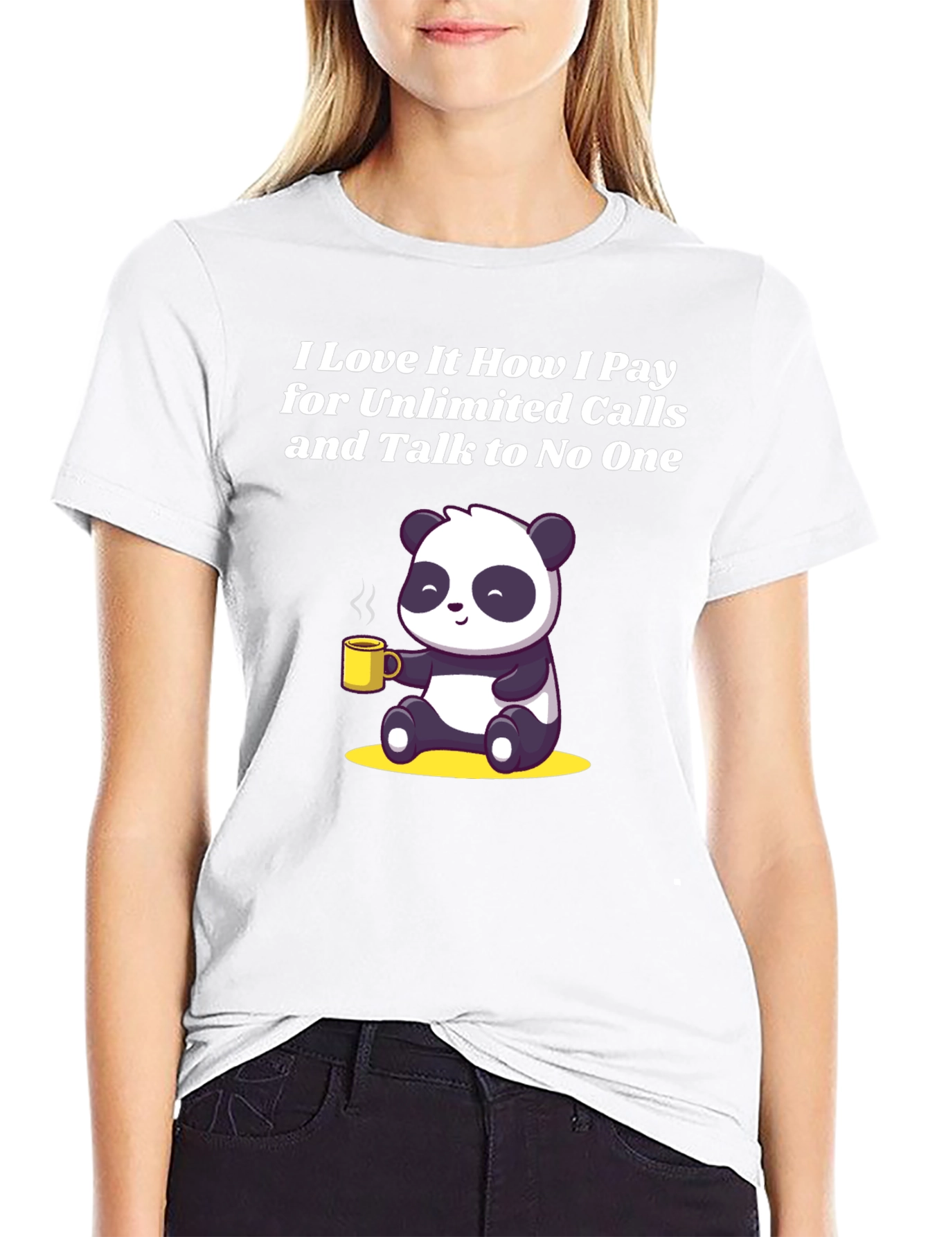 Black Funny Panda Unlimited Calls Graphic T-Shirt view 9