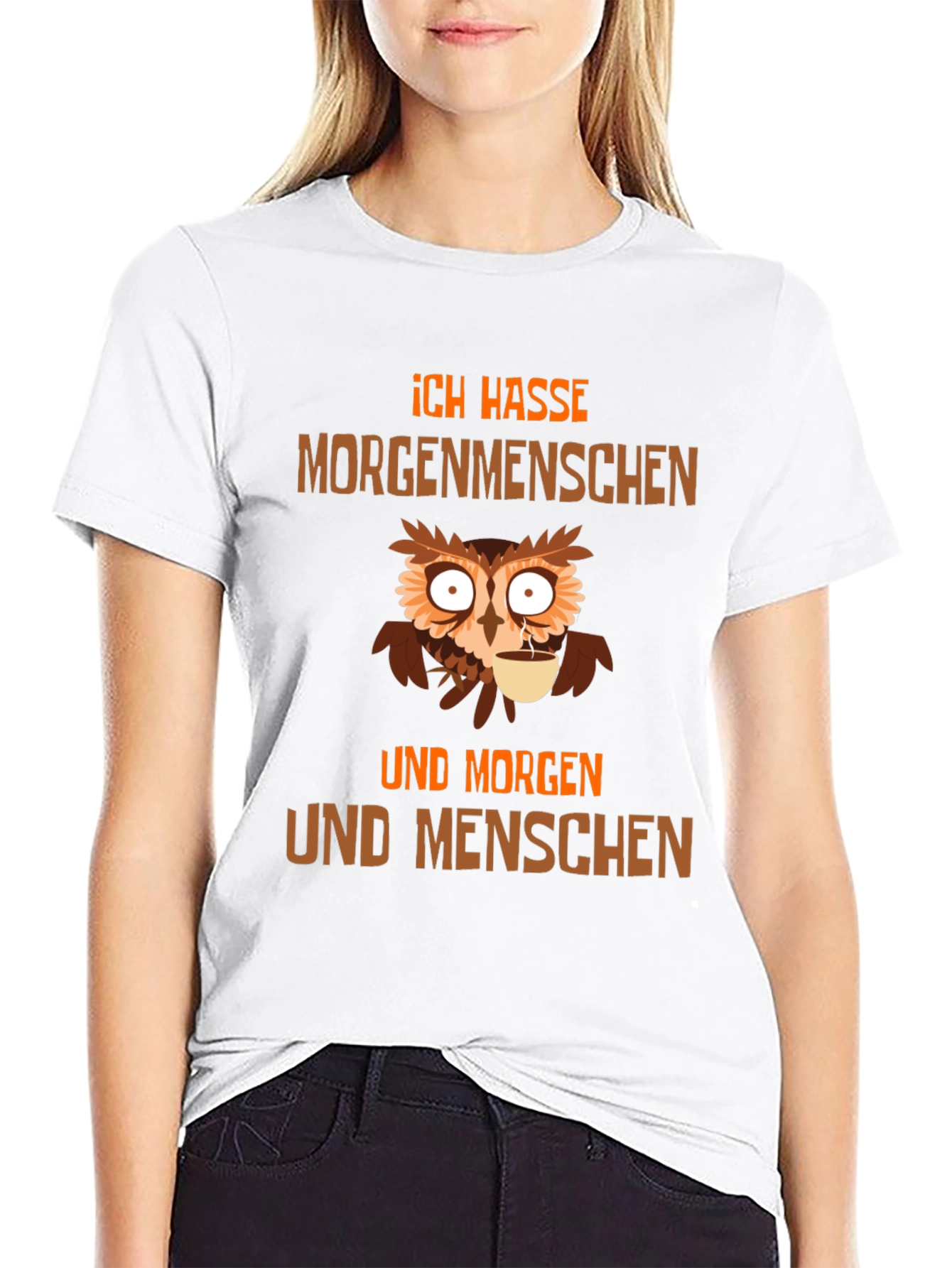 Black Ich Hasse Morgenmenschen Owl T-Shirt view 9