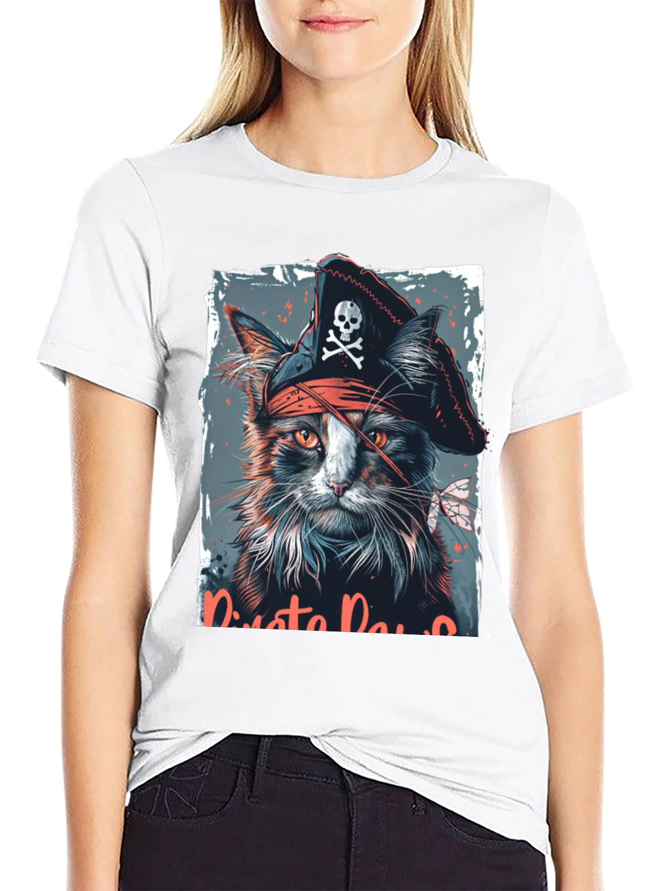 Black Pirate Cat Graphic T-Shirt - Black view 9
