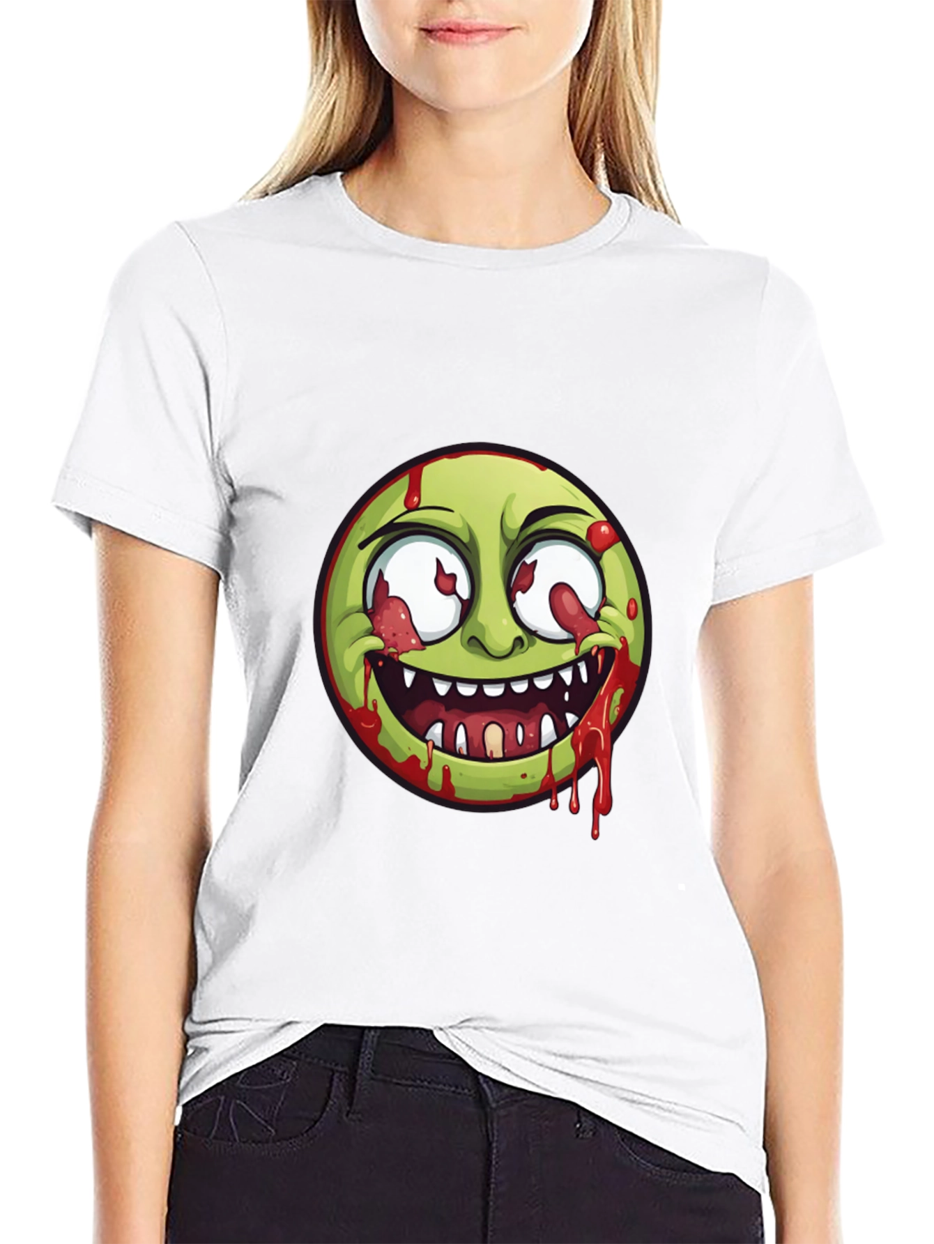 Black Zombie Emoji Graphic Print T-Shirt view 9