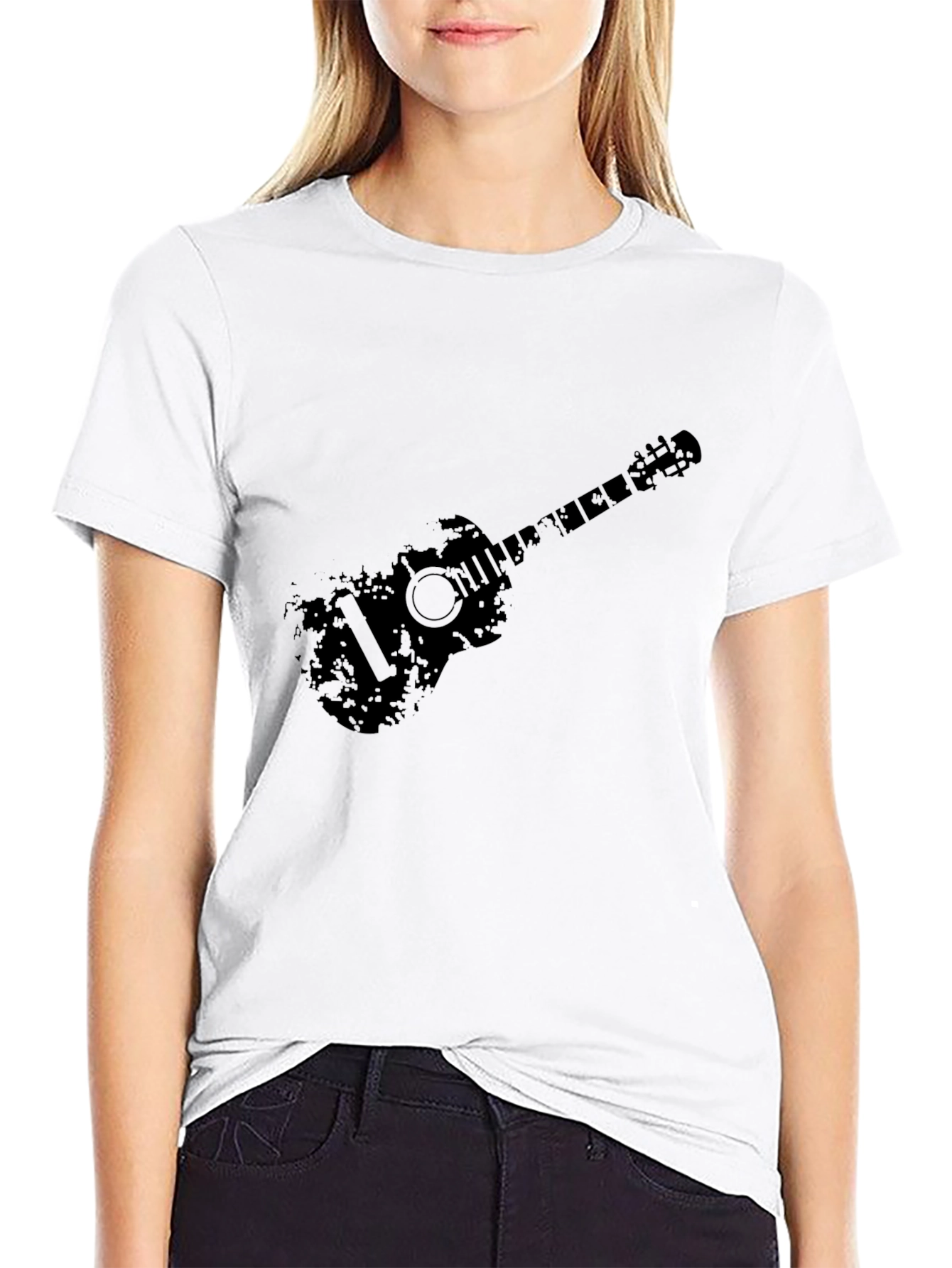 Black Distressed Guitar Graphic Black T-Shirt view 9