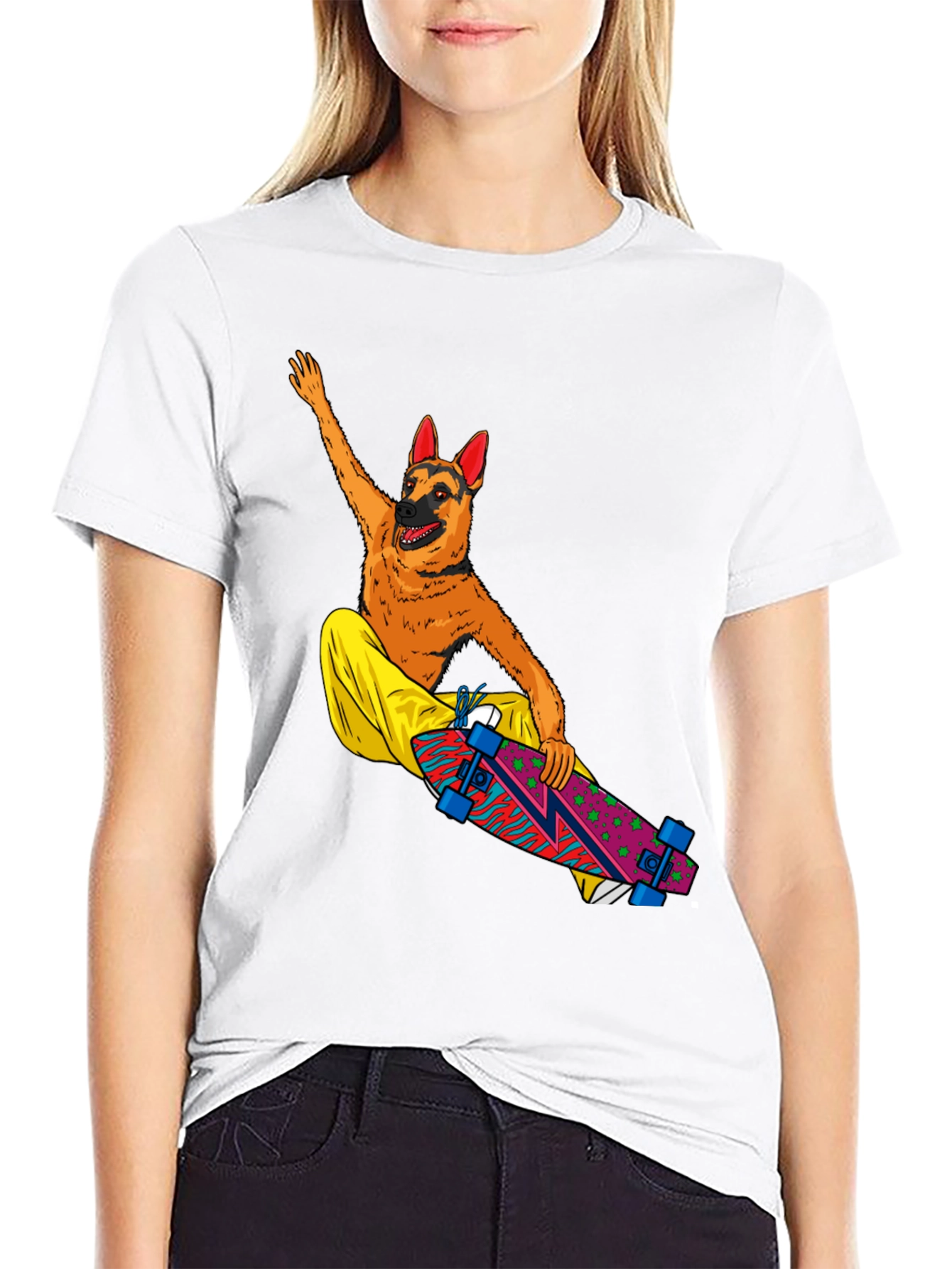 Black Dog Riding Skateboard Graphic T-Shirt view 9