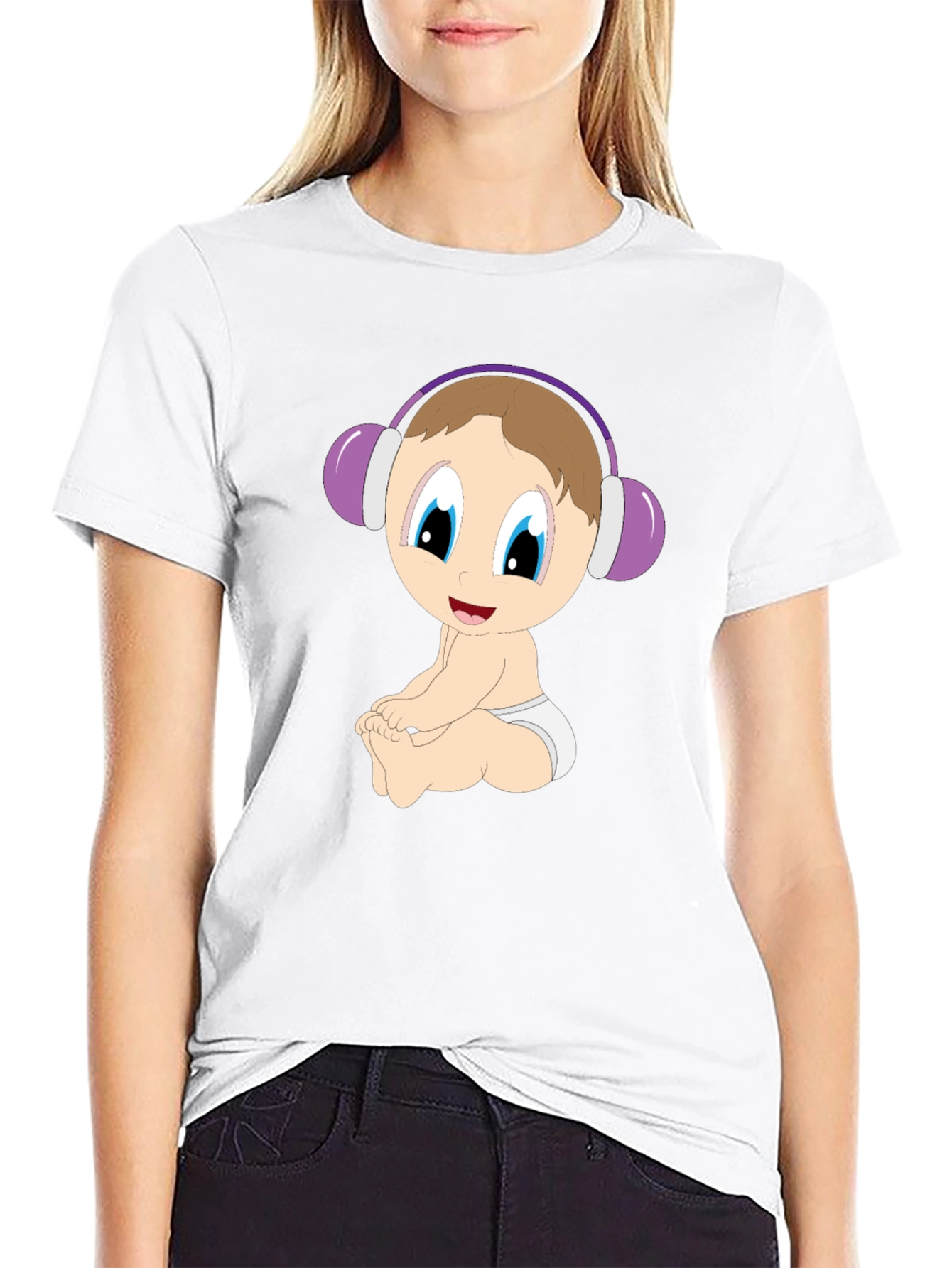 Black Baby DJ Cartoon Black T-Shirt view 9