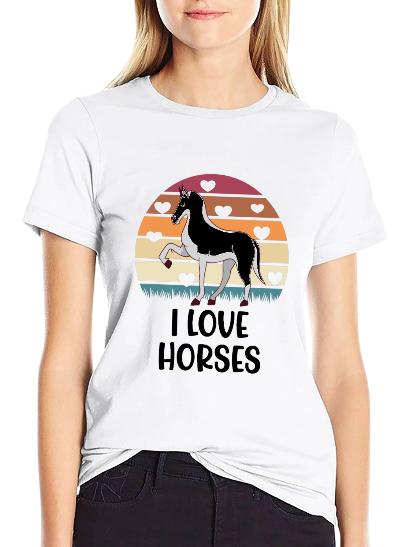 Black I Love Horses T-Shirt Graphic Tee view 9