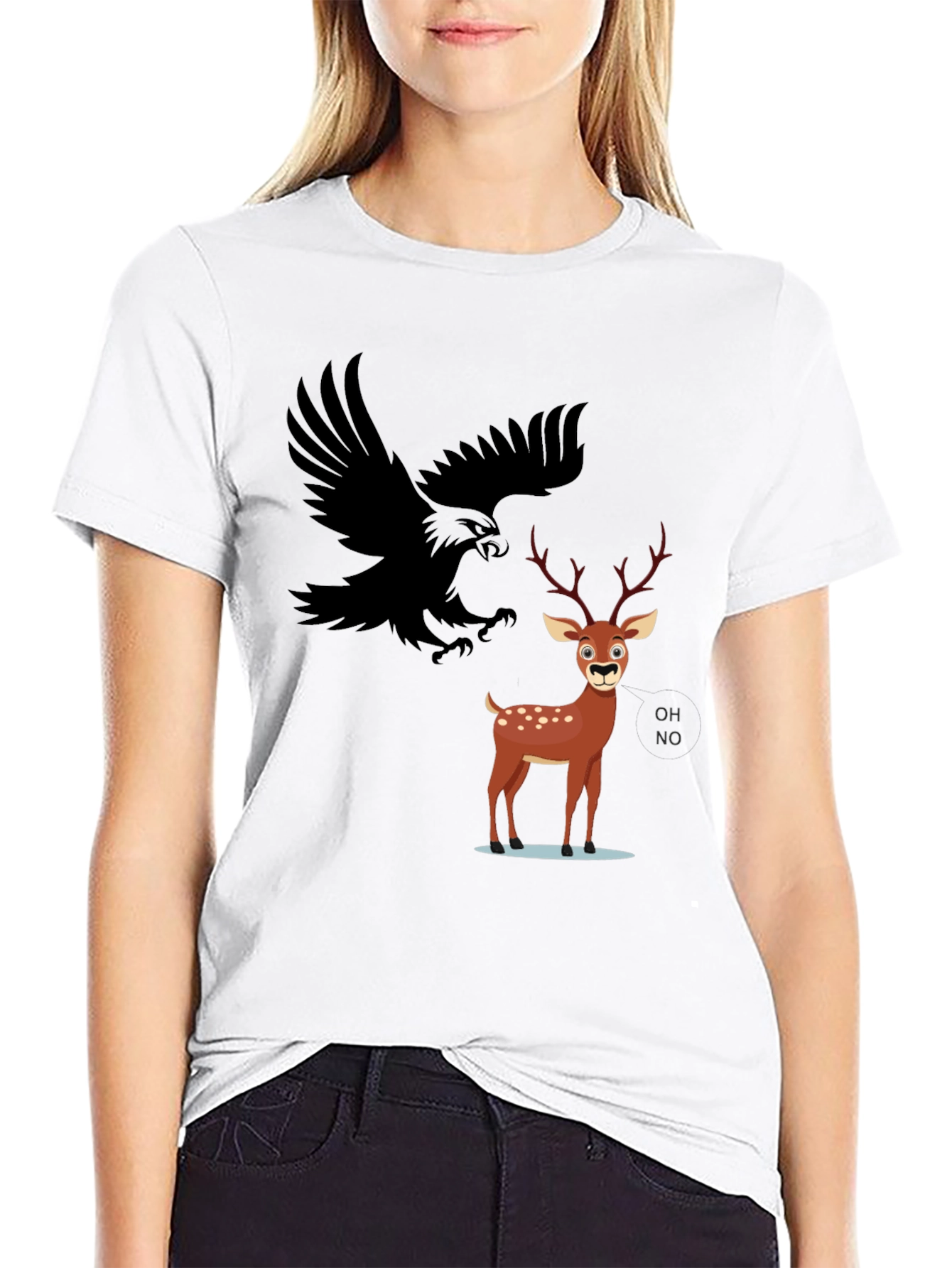 Black Eagle and Deer Graphic Tee - Black view 9