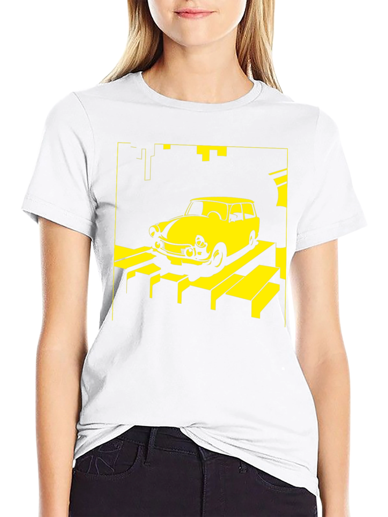Retro Car T-Shirt - Yellow on Black - 9
