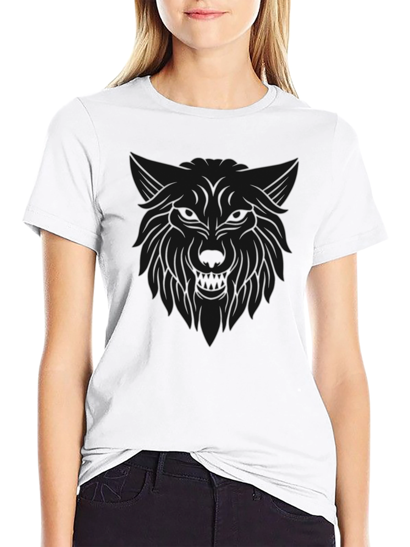 Black Wolf Graphic Tee - Stylish Black Cotton Blend T-Shirt view 9