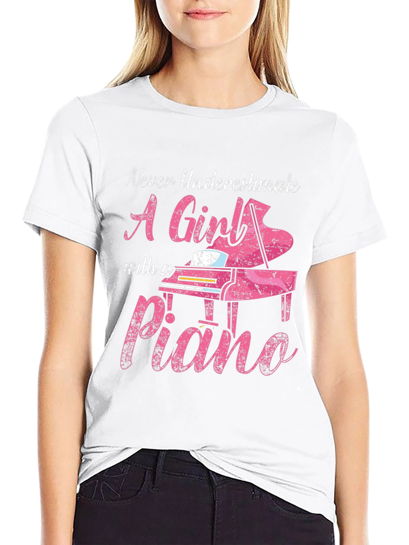 Black Never Underestimate A Girl with a Piano T-Shirt view 9