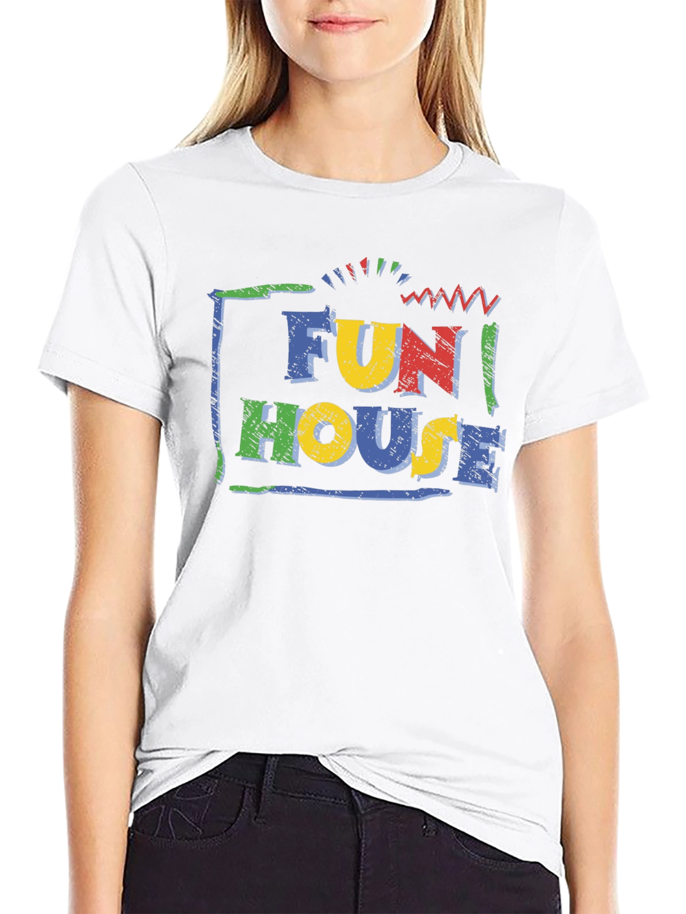 Black Fun House Graphic Tee - Vintage Style Black T-Shirt view 9