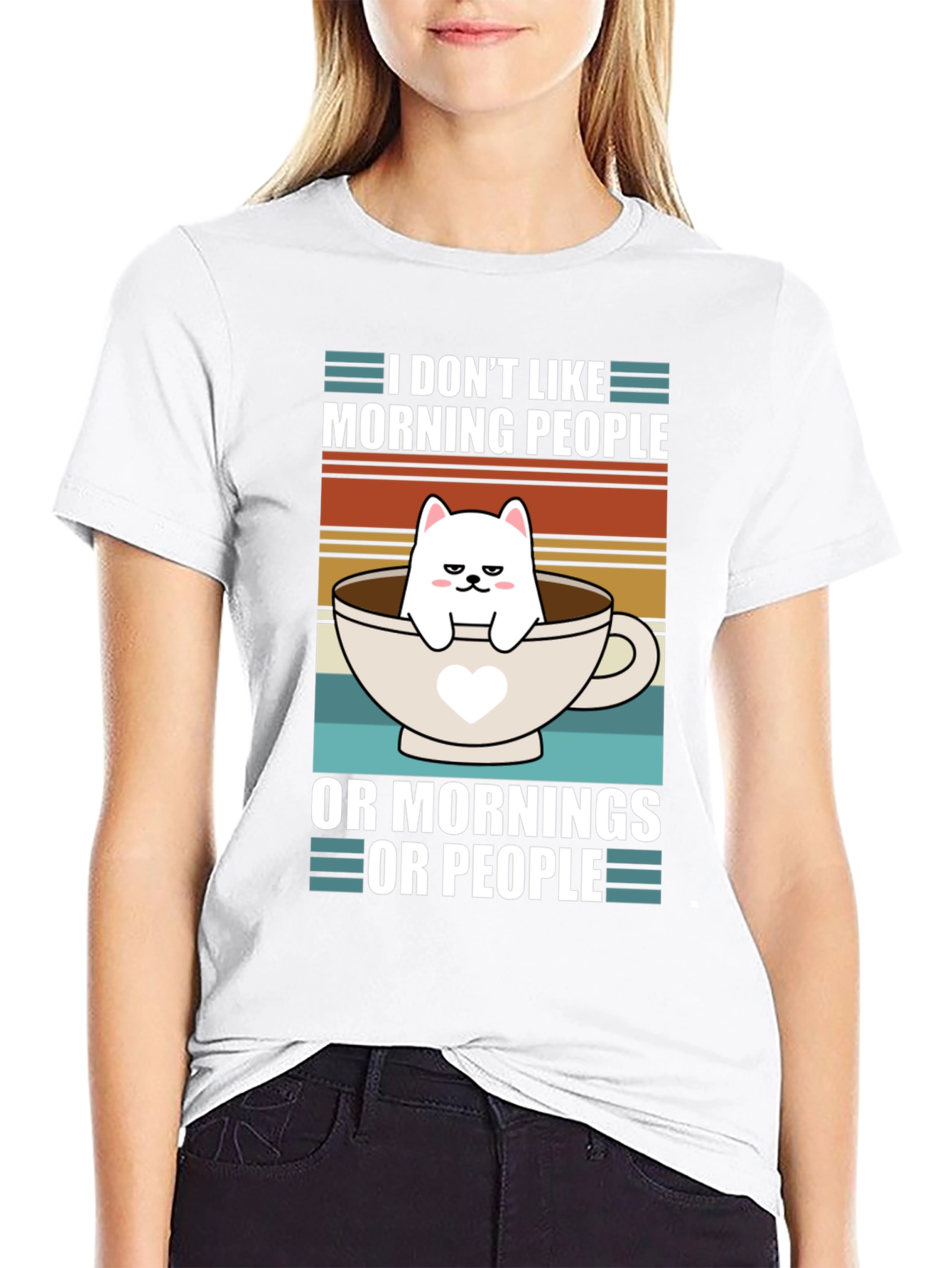 Black Funny I Don't Like Morning People Cat T-Shirt view 9