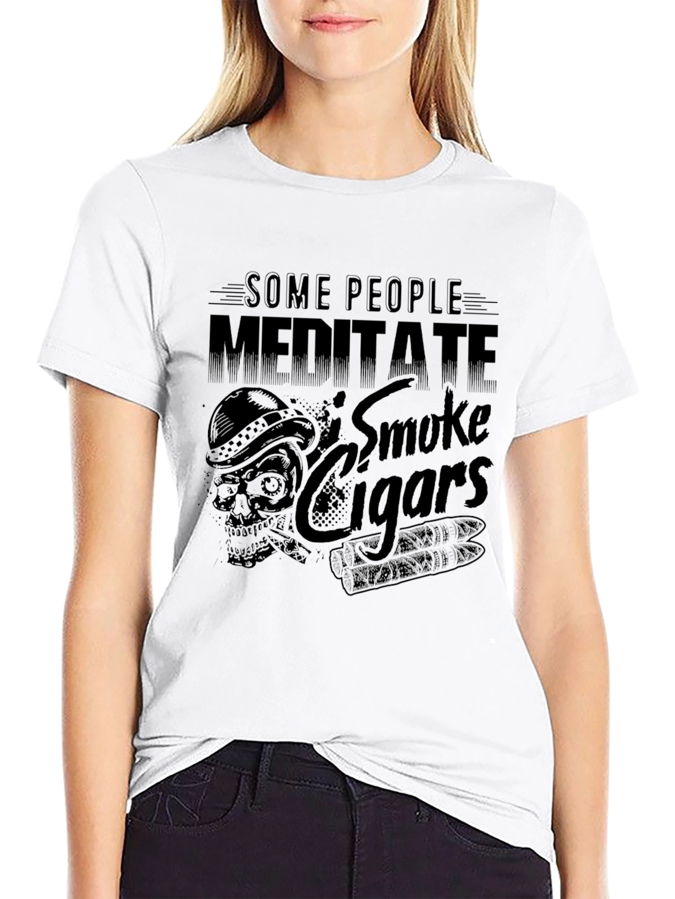 Black Some People Meditate Smoke Cigars Black Graphic Tee view 9