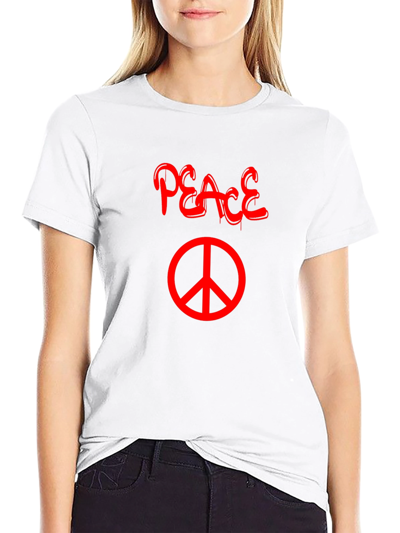 Black Peace T-Shirt - Black with Red Graphic view 9