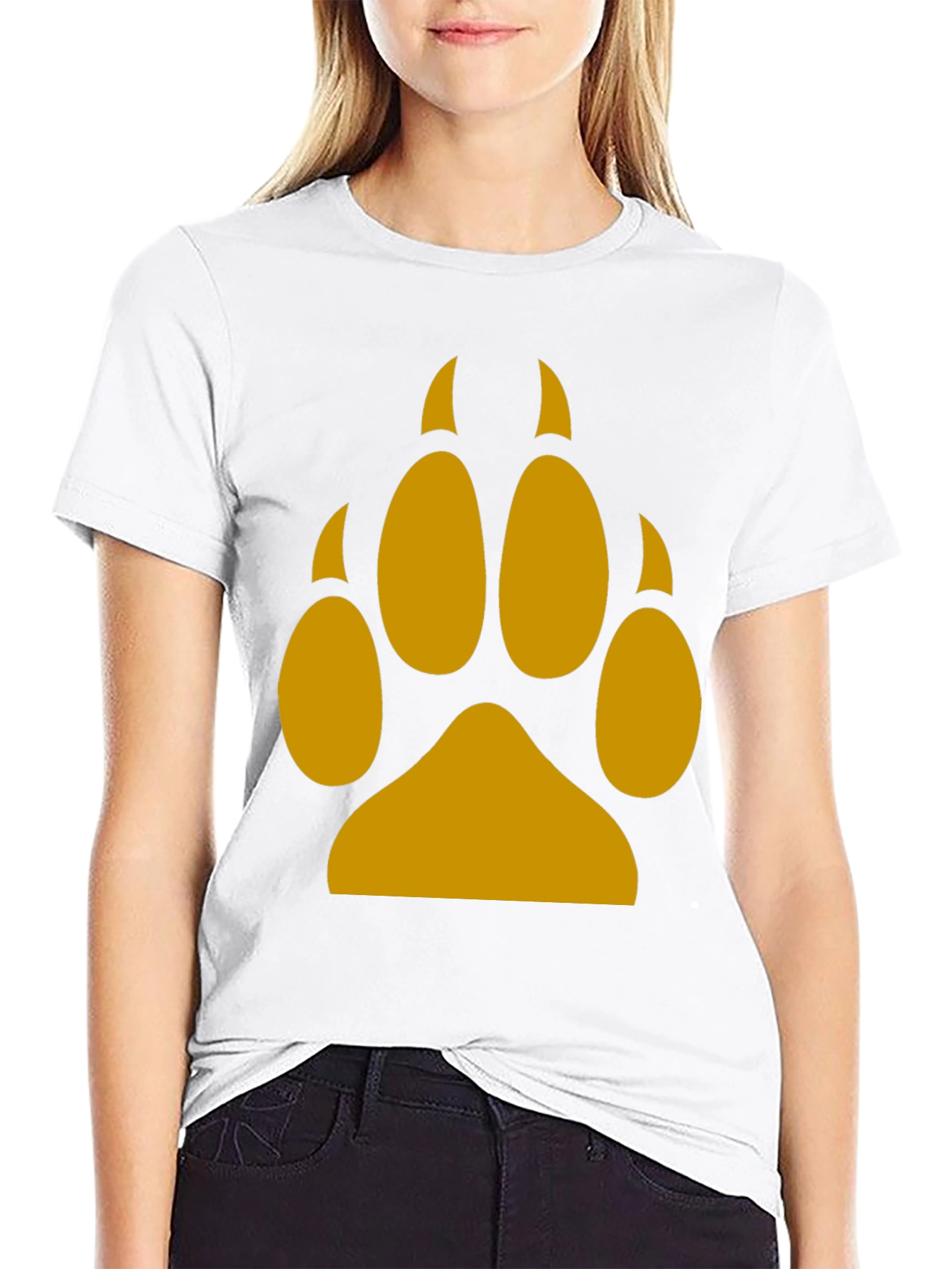 Black Wolf Paw Print Tee - Black Cotton Blend T-Shirt view 9