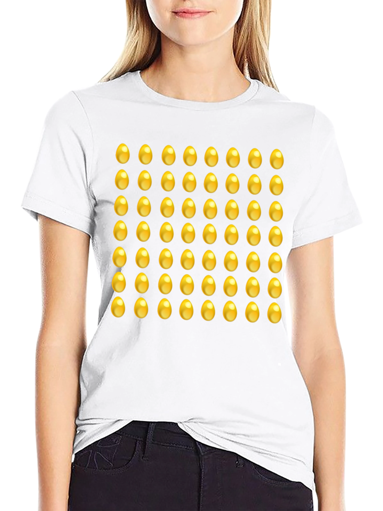 Black Golden Egg Pattern Tee - Fun Novelty Graphic T-Shirt view 9