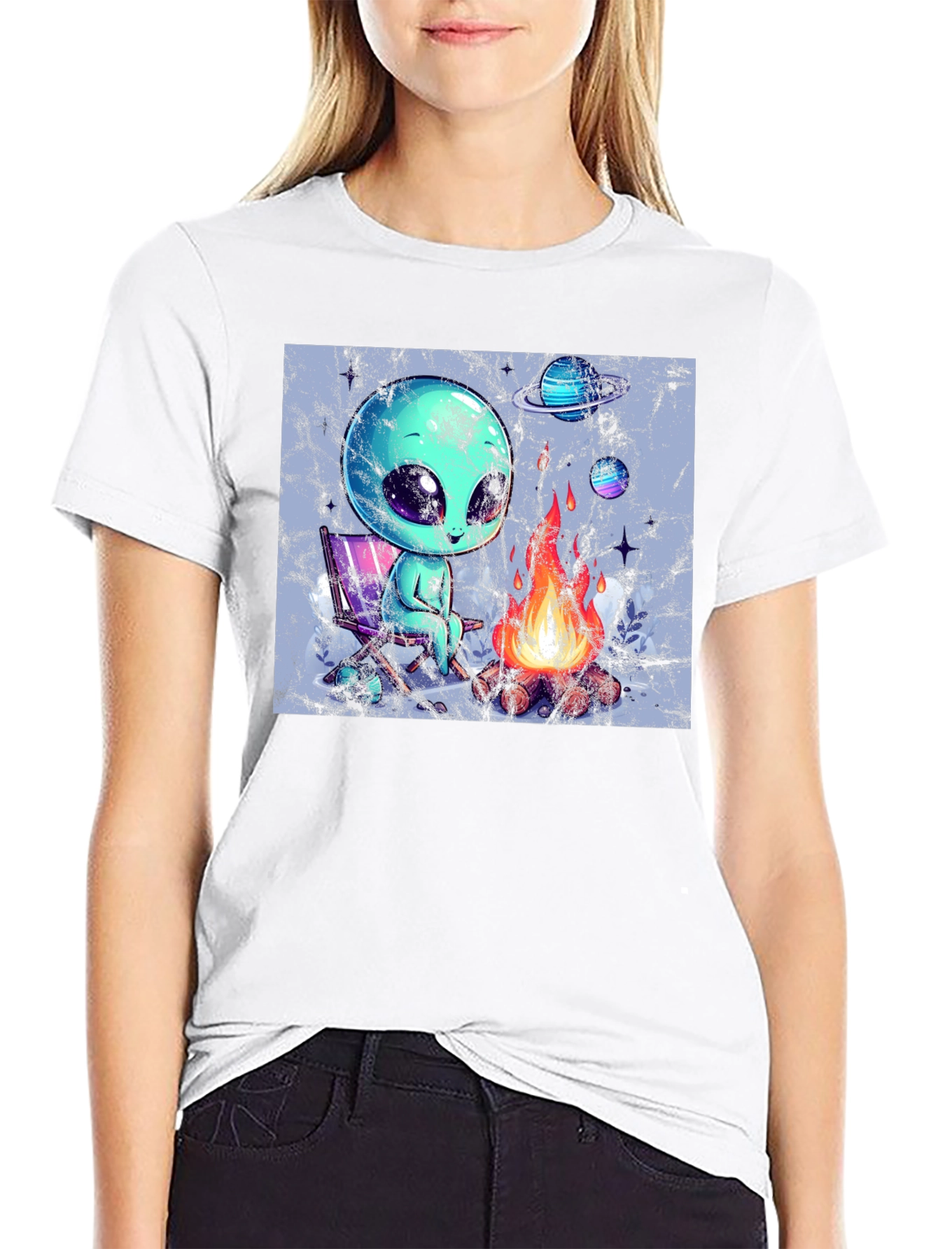 Black Alien Camping T-Shirt - Out of This World Comfort! view 9