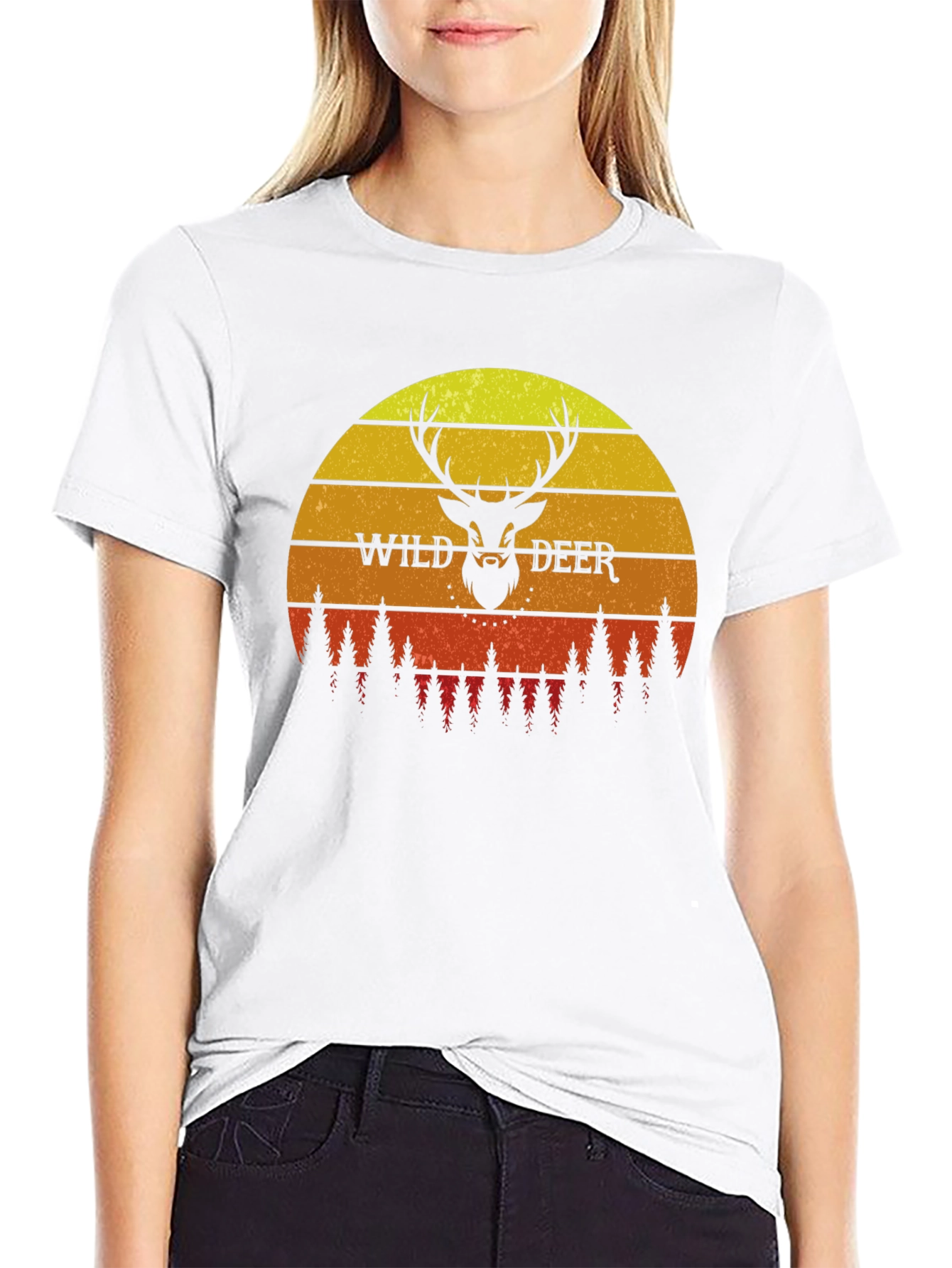 Black Wild Deer Sunset Graphic T-Shirt - Nature Lover Tee view 9