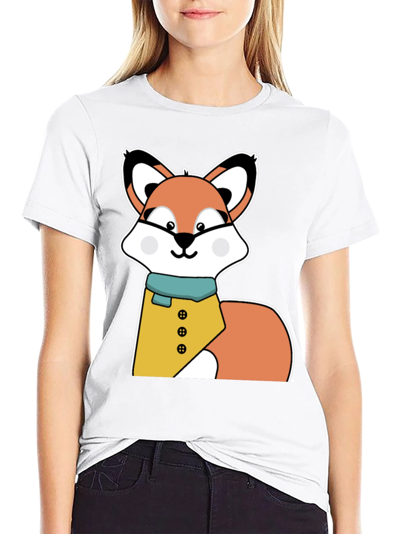 Black Cute Cartoon Fox T-Shirt - Stylish Animal Graphic Tee view 9