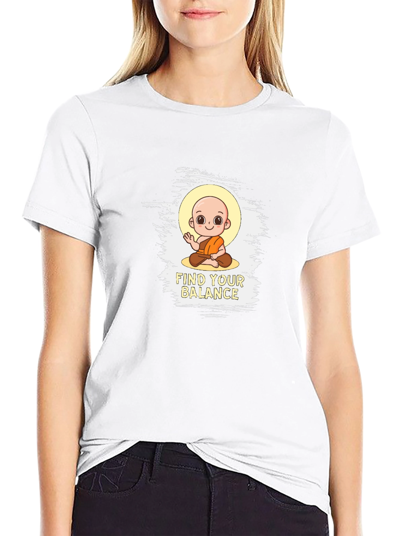 Black Find Your Balance T-Shirt - Cute Monk Design view 9