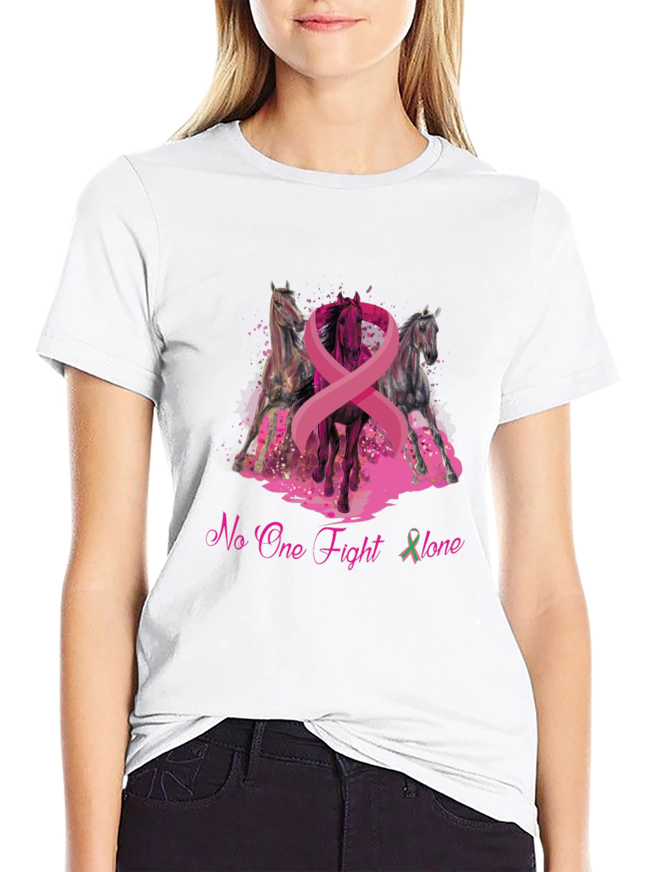 Black Horse & Breast Cancer Awareness Graphic T-Shirt view 9