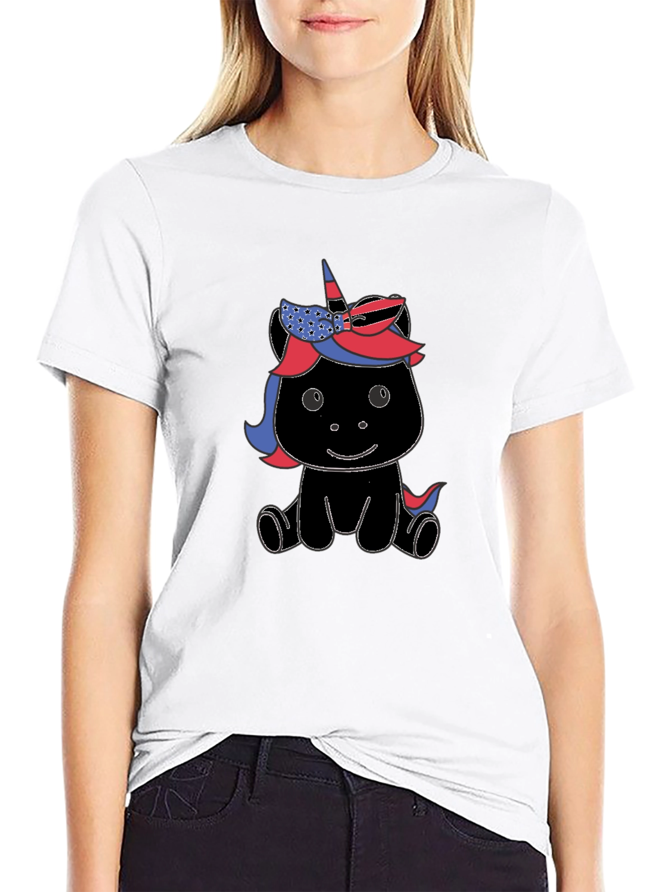 Black Cute Cartoon Unicorn Graphic T-Shirt view 9