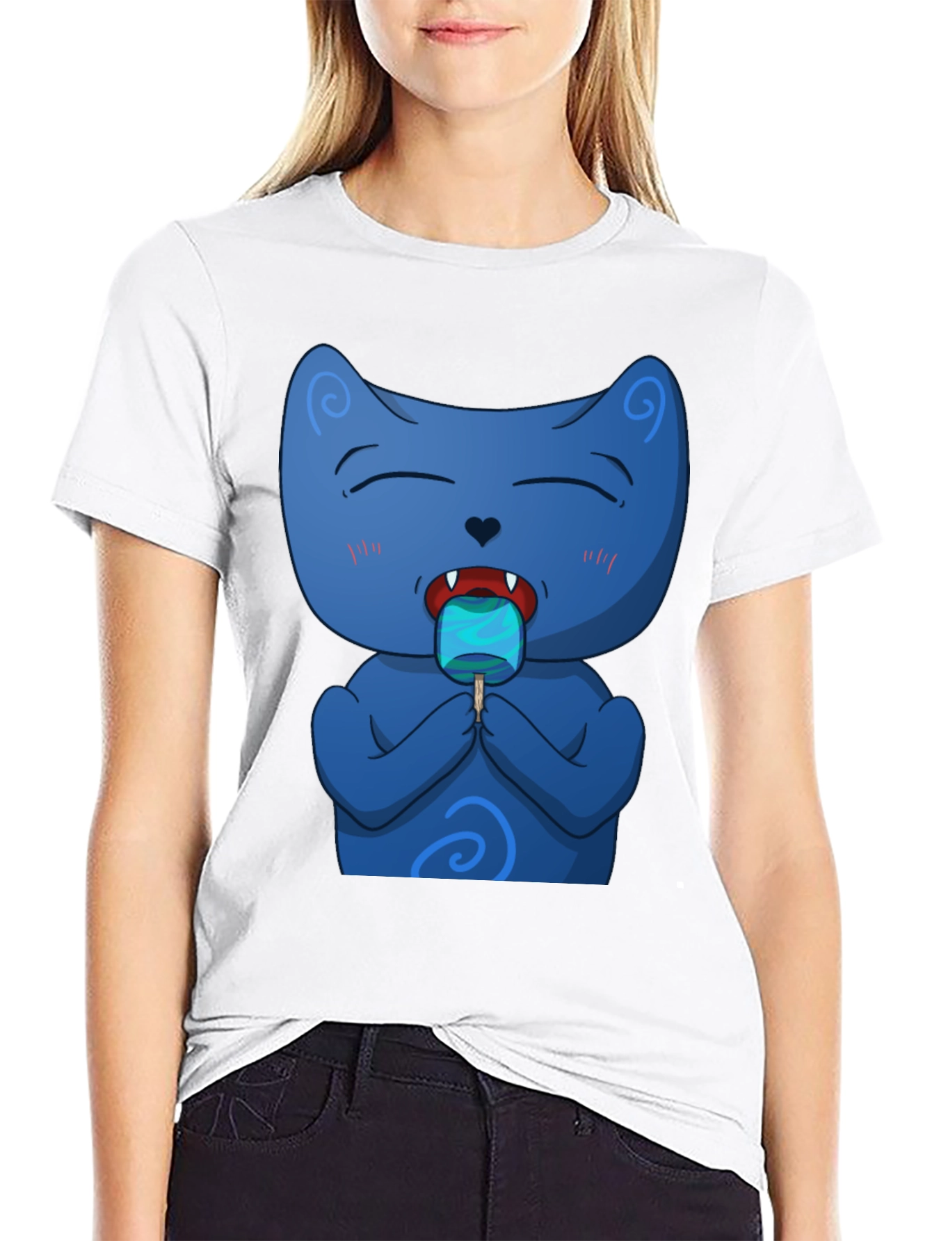 Black Cool Cat Licking Popsicle Black T-Shirt view 9