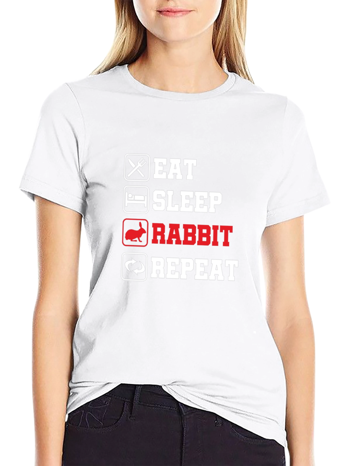 Black Eat Sleep Rabbit Repeat T-Shirt - Funny Pet Owner Tee view 9