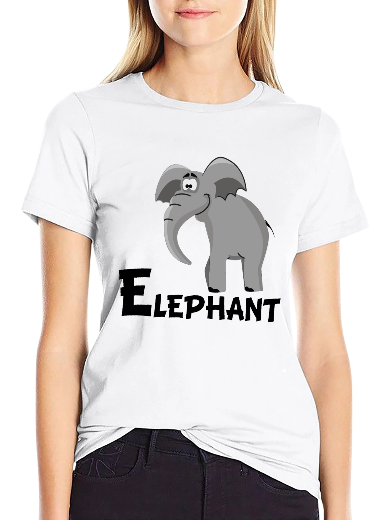 Black Elephant Cartoon Graphic Tee - Black view 9