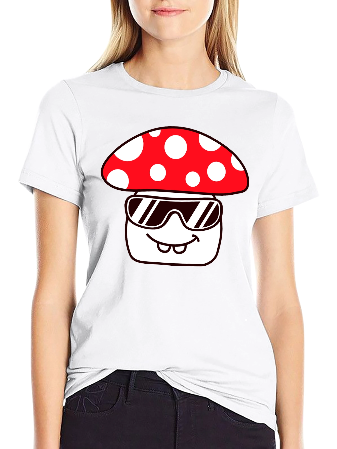 Black Cool Mushroom Graphic Tee - Quirky Fun Design view 9