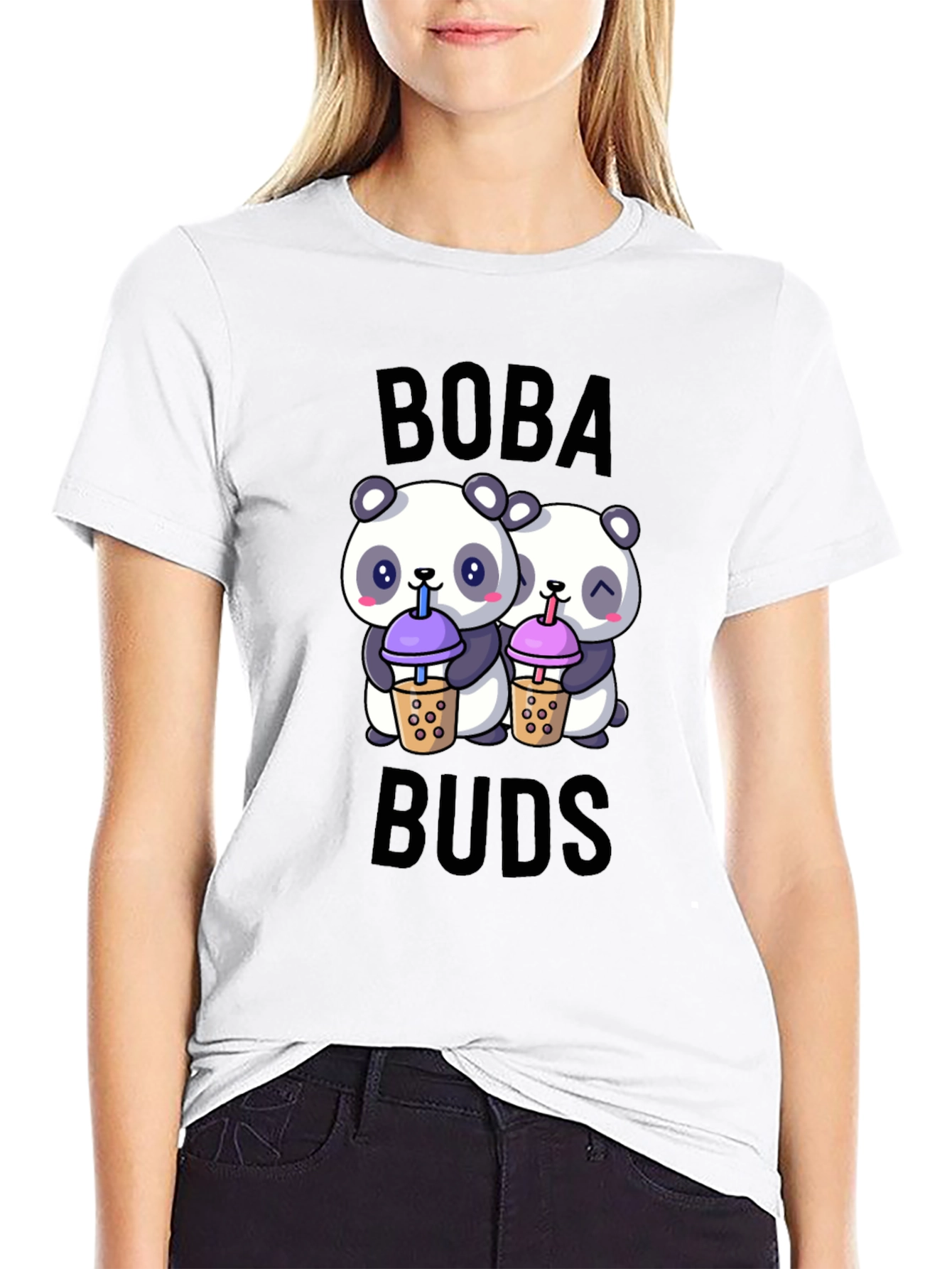 Black Boba Buds Panda T-Shirt: Cute Bubble Tea Lover Tee view 9