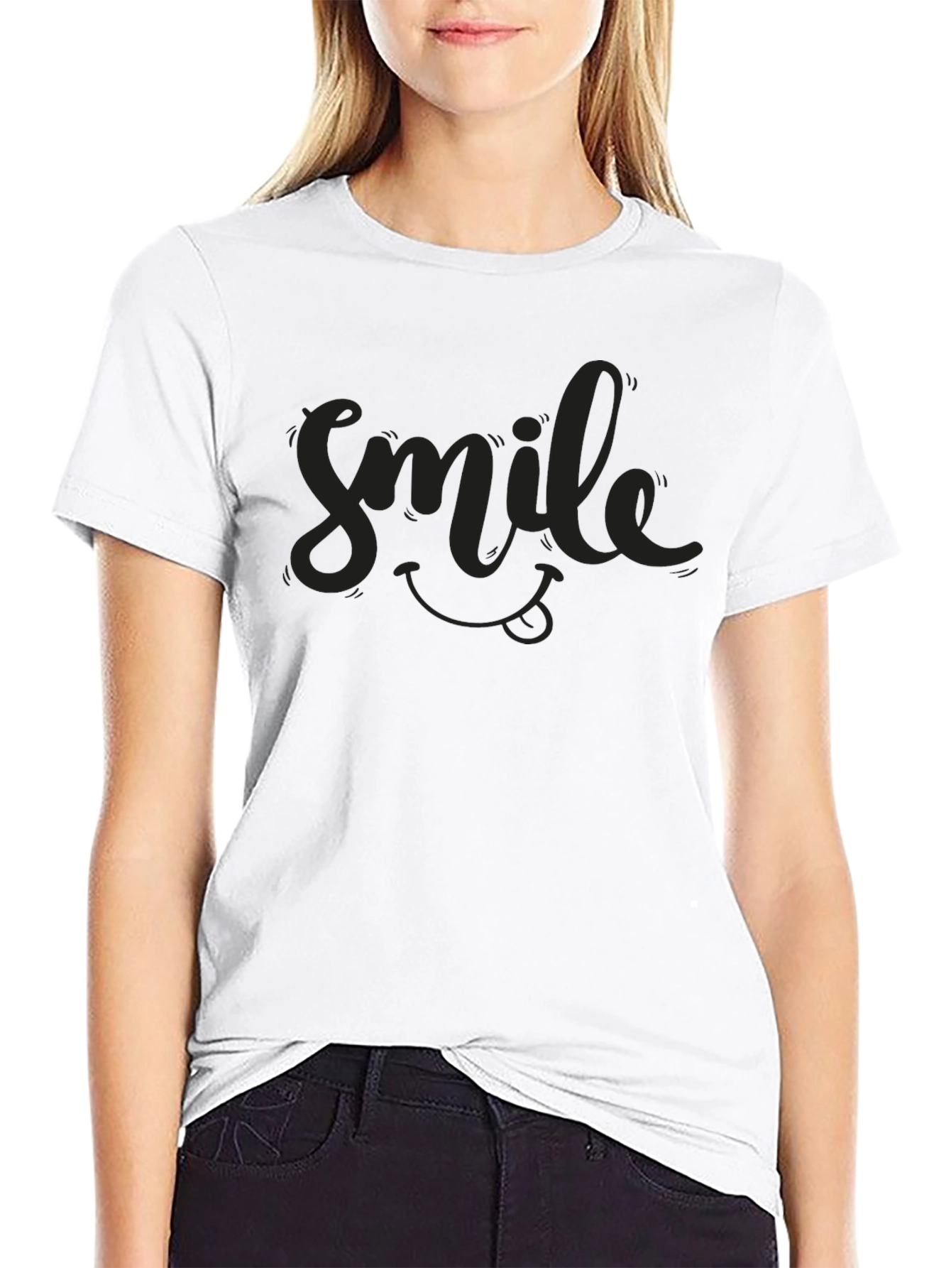 Black Smile Graphic Tee - Mens Crew Neck T-Shirt view 9