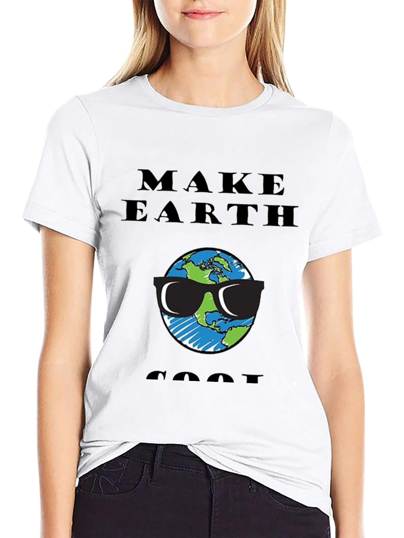 Black Make Earth Cool T-Shirt - Earth with Sunglasses Graphic Tee view 9