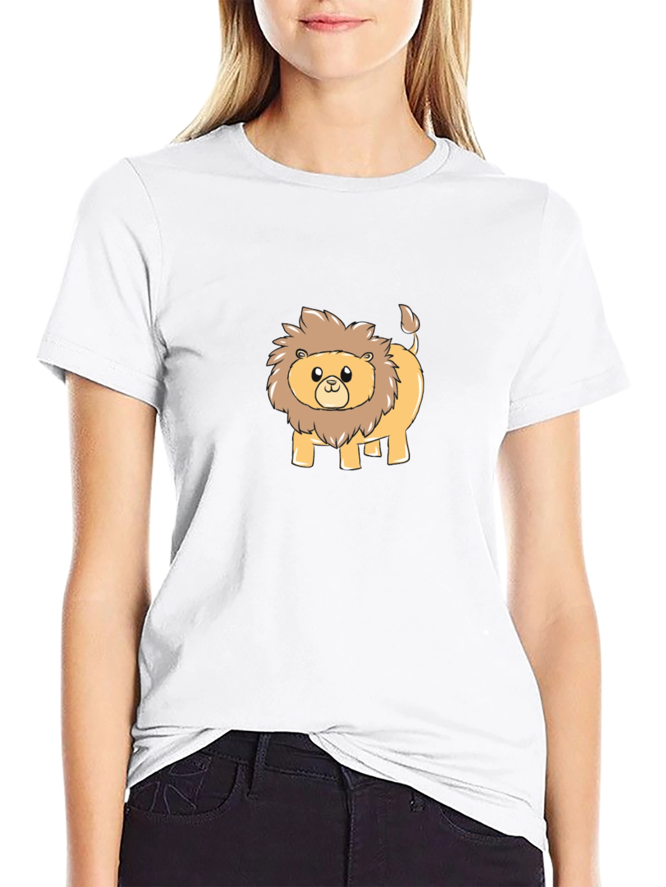 Black Cute Cartoon Lion Black T-Shirt view 9