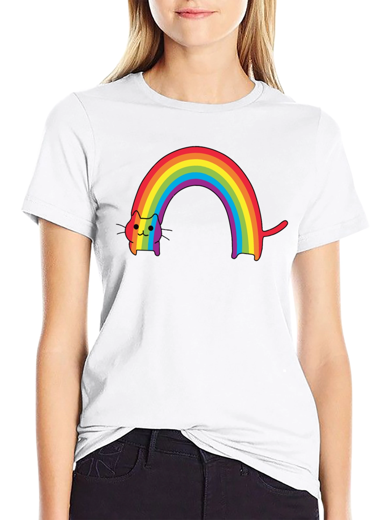 Black Rainbow Cat Graphic Tee - Stylish Comfort view 9