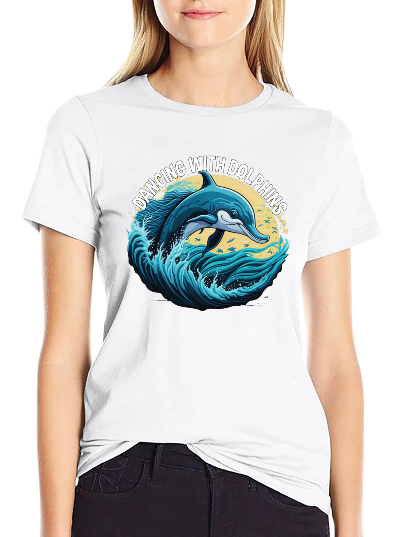 Black Dancing with Dolphins Graphic T-Shirt view 9