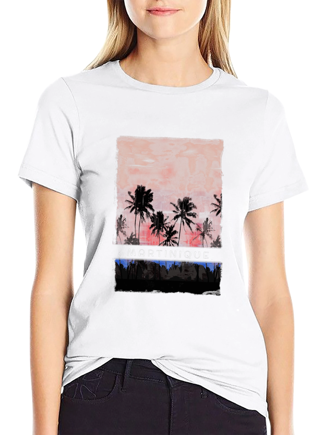 Black Martinique Palm Tree Sunset Graphic Tee view 9