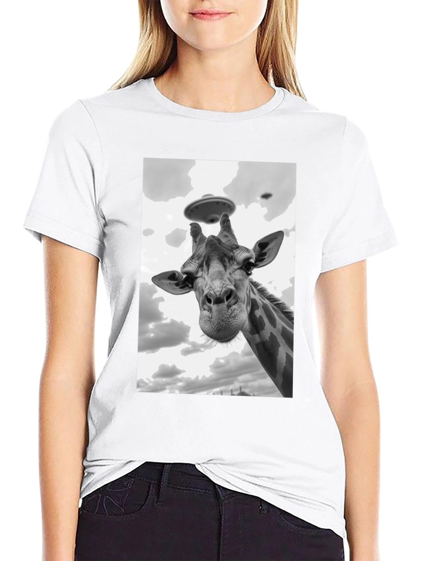 Black Giraffe Abduction T-Shirt: Quirky UFO Tee view 9