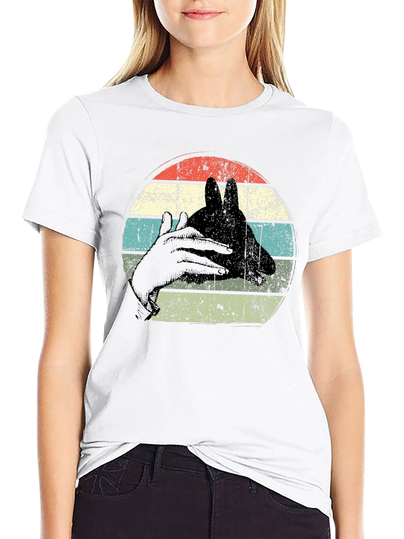 Black Vintage Shadow Puppet Rabbit Tee view 9
