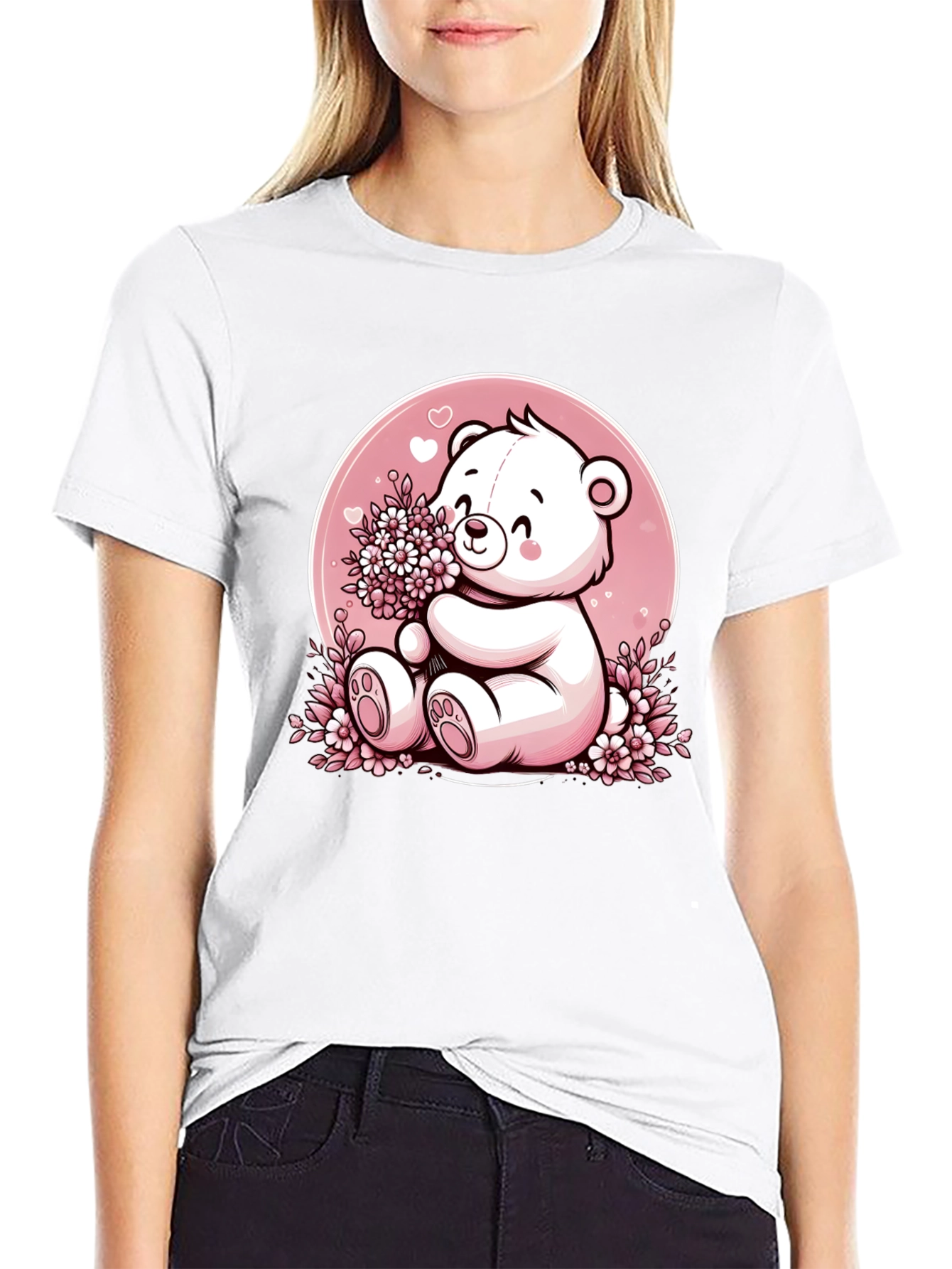 Black Cute Teddy Bear Graphic Tee view 9