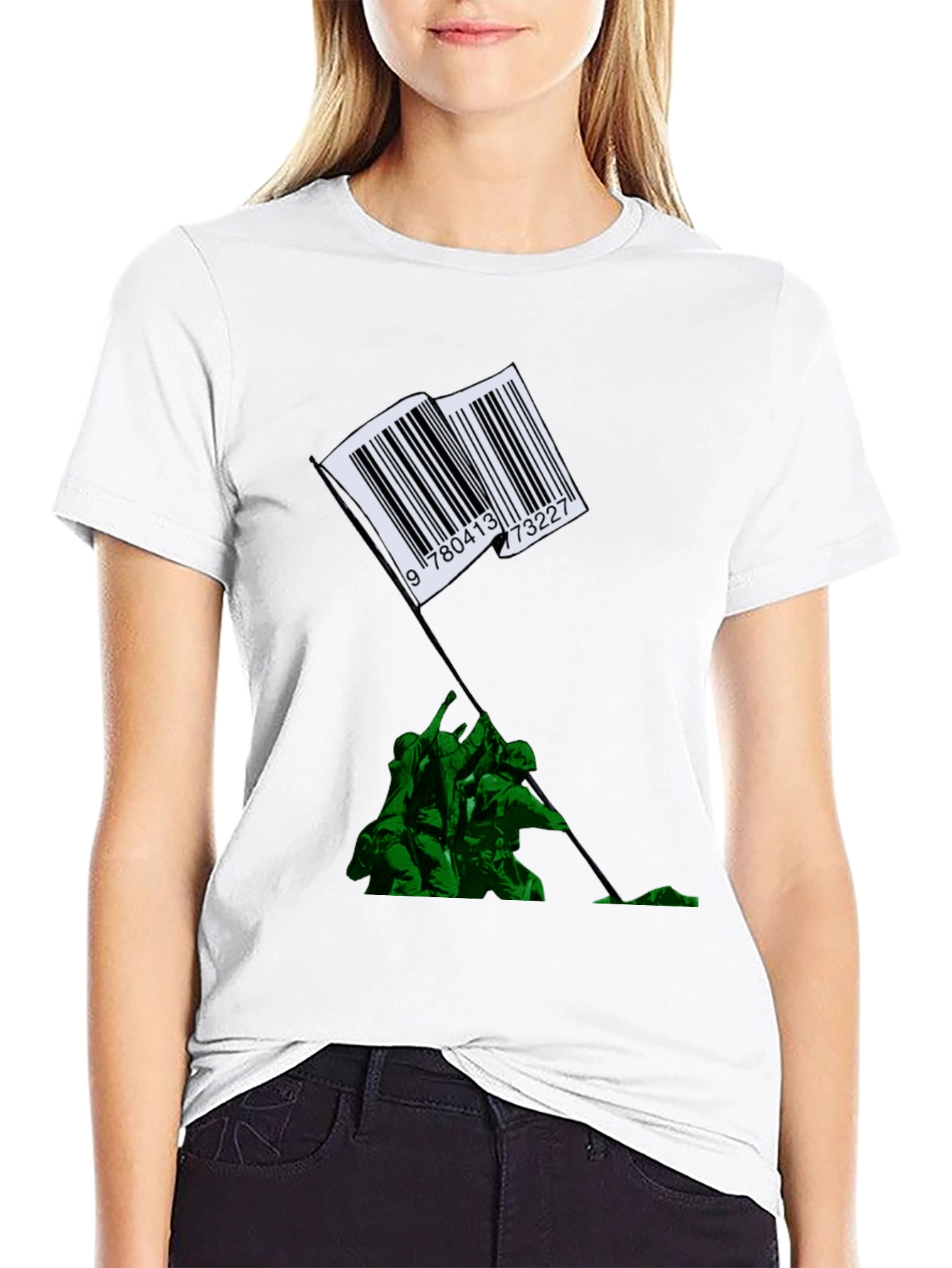 Black Barcode Flag Raising Graphic T-Shirt view 9