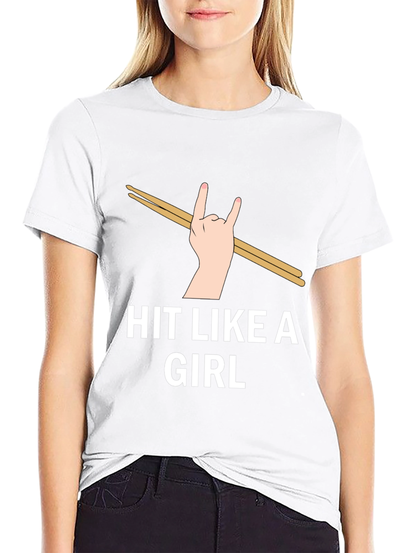 Black Hit Like a Girl Drummer T-Shirt - Music Lover Tee view 9