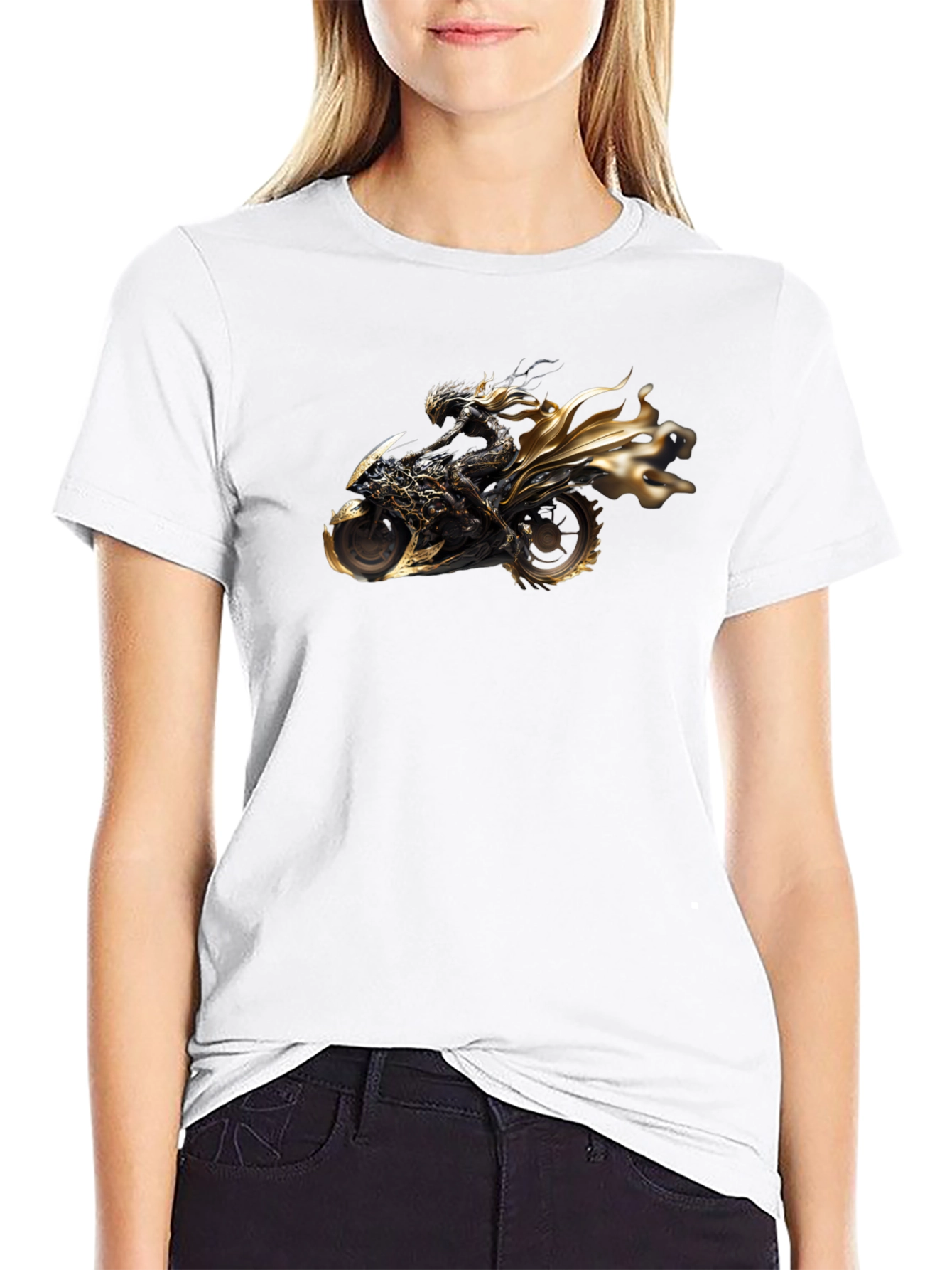 Black Black T-Shirt with Motorcycle Rider Graphic view 9