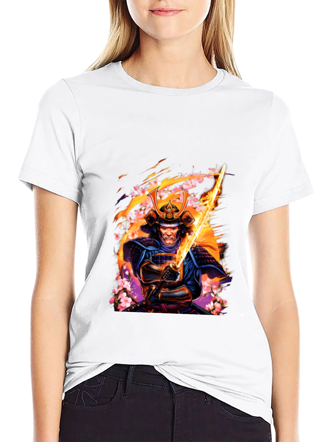 Black Samurai Warrior Graphic Print Black T-Shirt view 9